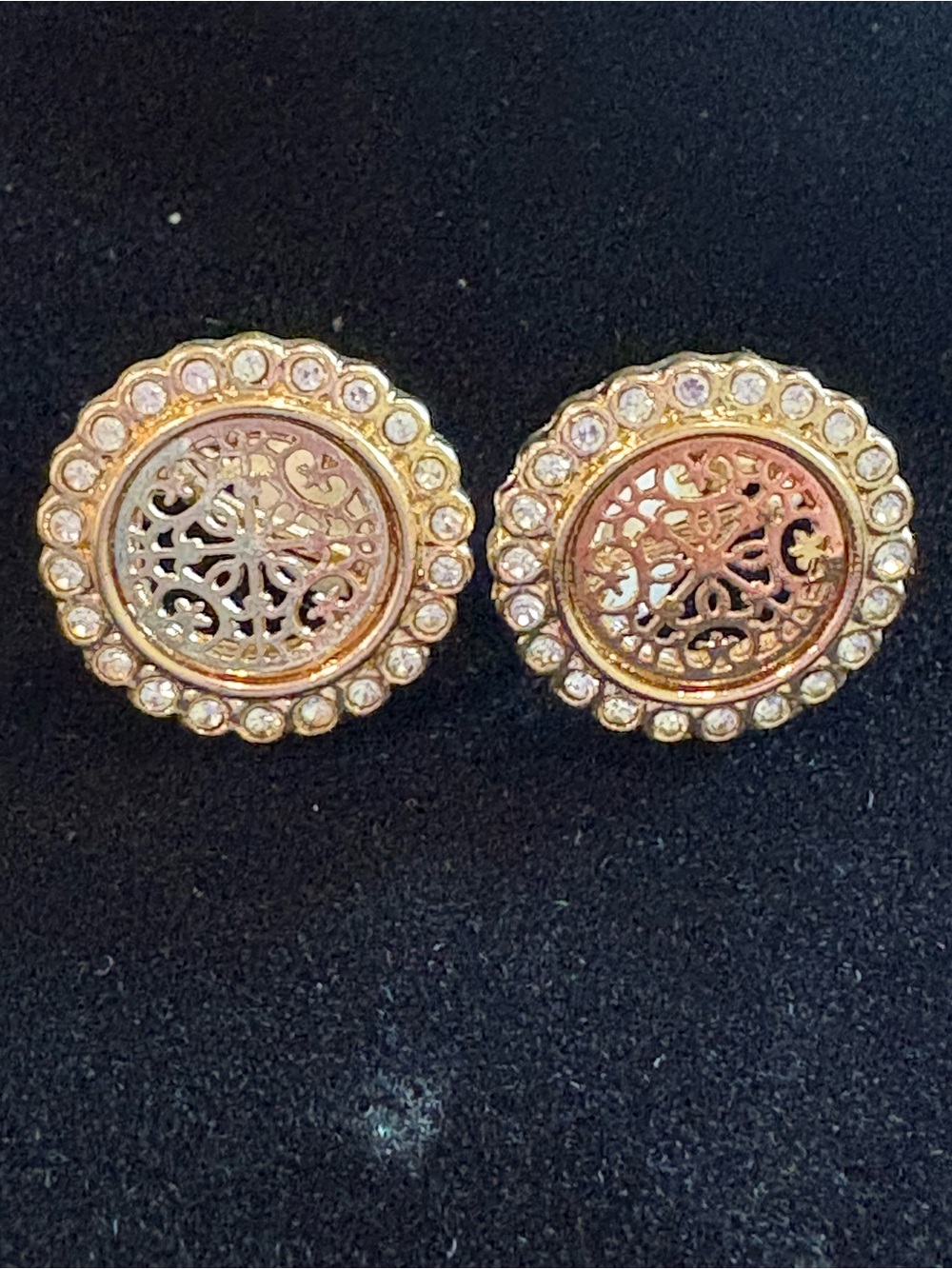 Gold-Tone Filigree Crystal clip-on Earrings